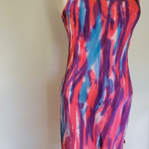 NEW Silk Slip short Dress lingerie red blue pink white purple painted tie dyed - Picture 5 of 6